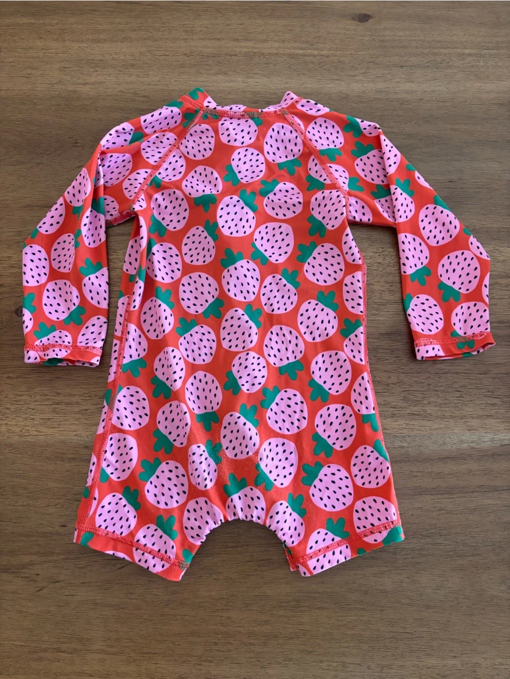 Hanna Andersson Pink Strawberry Print Rash Guard One-Piece Swimsuit 18-24M
